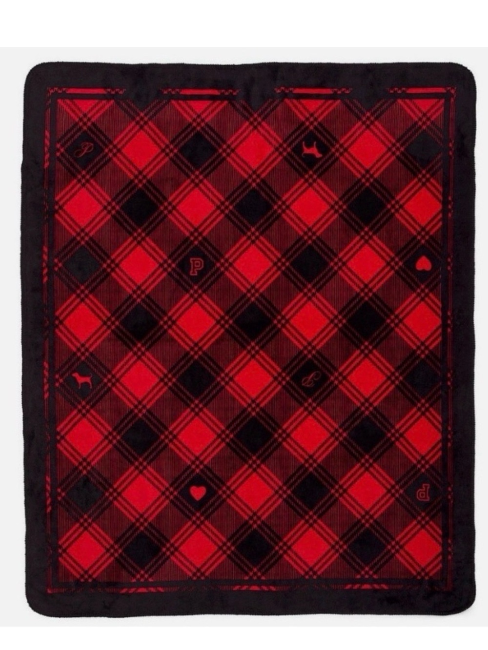PINK Victoria's Secret Red and Black Plaid Plush Blanket